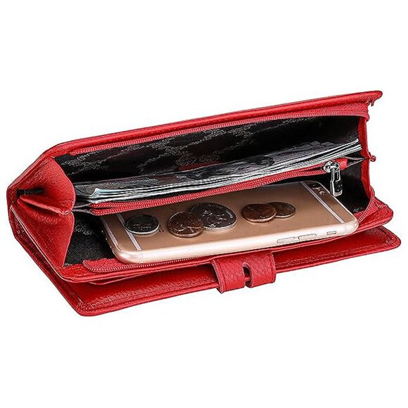 WOMENS Wallet, Large Capacity Genuine Leather Burgundy-Red - Picture 7 of 7